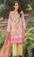 Printed Shirt: 2.9 M Dyed Pants: 2.5 M Printed Chiffon Dupatta: 2.5 M Embroidered Neckline: 1 Pc  Embroidered Pants Border: 0.8 M