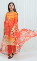 Digital Printed Lawn Shirt With Embroidery: 2.9 M Digital Printed Blended Chiffon Dupatta: 2.5 M Dyed Pants: 2.5 M