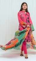 Digital Printed Lawn Shirt With Embroidery: 2.9 M Digital Printed Cotton Net Dupatta: 2.5 M Dyed Pants: 2.5 M