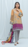 2.9 Mtrs Printed Lawn Shirt, 0.7 Mtrs Embroidered Sleeve patti, 2.5 Mtrs Printed Lawn Dupatta