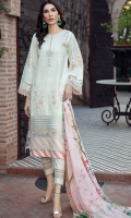 Dyed Embroidered Front & Sleeves 1.75 M Dyed Embroidered Front Penal 1 Pc Digital Print Back 1.25 M Digital Print Silk Dupattaa 2.5 M Embroidered Lace for Daman 1 Yard Dyed Trouser 2.5 M
