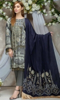 Twill Viscose Embroidered Front  Printed Back & Sleeves  Embroidered Viscose Shawl  Dyed Trouser