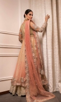 Two Tone Gown Filled With Floral Embroidery Paired  Hand Worked Lehnga And Dupatta  Net And Jamavar Shimmer Fabric  Cut-Front Open Gown With Inner And Lehnga