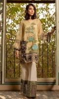Ready to wear net fabric shirt with attached resham lawn inner Embroidered front back & sleeves with adda work Raw silk embroidered trouser, net fabric