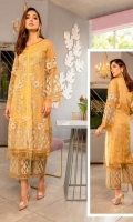 Ready To Wear Chiffon Fabric Embroidered Shirt With Attached Resham Lawn Inner And Adda Work  Raw Silk Trouser