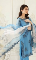 Shirt Embroidered Front Chiffon 1M Embroidered Chiffon Back + Sleeves 2M Embroidered Sleeves +Trouser Patti 2.5M Inner Shirt 2.25M  Trouser Raw Silk Trouser 2.5 M  Dupatta Embroidered organza Printed Dupatta 2.5 M