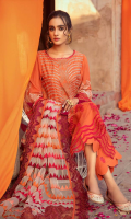 Shirt Embroidered Lawn Front 1.4 m Embroidered Pearl Chiffon Sleeves 26 inches Embroidered Lawn Back 1.4 m Embroidered Front + Back Daman Patti 2 m Embroidered Daman Patti Front 1 m  Trouser Embroidered Cotton Trouser 2.5 m  Dupatta Embroidered Dupatta Patti 8 m Embroidered Motif Dupatta 2 Piece