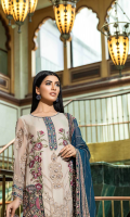 Shirt  Embroidered chiffon fabric front & sleeves with adda work Chiffon fabric back with embroidered daaman Trouser  Embroidered raw silk dyed fabric trouser Dupatta  Embroidered chiffon dupatta with crystal hangings