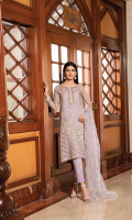 Shirt  Embroidered organza fabric front back & sleeves with adda work Attached inner Trouser  Embroidered raw silk dyed fabric trouser Dupatta  Embroidered net fabric dupatta with adda work