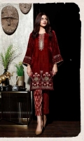 Ready To Wear Plain Velvet Fabric Embroidered Shirt With Indain Lace On Both Sleeve's And Chon Lace On Center Neck Slit And Cotton Tilla Jequared Side SlitStaight Trouser