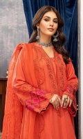 Shirt Embroidered Karandi Front 1.4M Embroidered Karandi Sleeves 26 inches Karandi back 1.4M Embroidered Front Daman Patti 1M  Trouser Embroidered Karandi Trouser 2.5M  Dupatta Embroidered Luxury Organza Dupatta 2.5 M Embroidered Dupatta Patti 8M