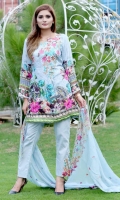 Digital Printed Shirt With Embroidered Front  Back Printed  Embroidered Crinkle Chiffon Duptta  Dyed Trouser