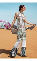 1.25 METERS FLAT BELT PRINTED FRONT ON PIMA LAWN WITH EMBROIDERY 1.25 METERS PRINTED BACK ON PIMA LAWN 0.65 METERS PRINTED SLEEVES ON PIMA LAWN 1 EMBROIDERED DAMAN ON COTTON 1 METER EMBROIDERED SLEEVE LACE 4 EMBROIDERED PATCHES FOR PANTS 1 CHAMOISE PRINTED BORDER FOR PANTS 2.5 METERS EMBROIDERED PATTI FOR NECKLINE 2.5 METERS PASTE PRINTED PANTS 2.5 METERS PRINTED MEDIUM SILK DUPATTA