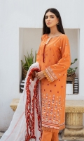 SHIRT LAWN EMBROIDERED SHIRT FRONT, BACK, AND SLEEVES,  TROUSERS DYED CAMBRIC TROUSER  DUPATTA EMBROIDERED RAJJO NET DUPATTA