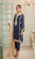 2pc ensemble kurta and dupatta sewed on fine chiffon with intricate thread work on shirt full front panel along with thread lace across dupatta border