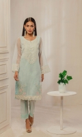 Sky blue embroidered kurta crafted on tissue fabric with floral motif detailing on shirt lower panel. 