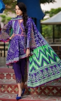 3 Meters Embroidered Shirt. 1.25 Meters Embroidered border. 2.5 Meters Embroidered Trouser  2.5 Meters Printed Lawn Dupatta