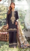 Three Pcs Superior Quality Pima Embroidered Lawn with Chicken Kari Work and Pure China Chiffon & Pure China Silk Dupattas along with Embroidery Patches