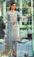 Three Pcs Superior Quality Pima Embroidered Lawn with Chicken Kari Work and Pure China Chiffon & Pure China Silk Dupattas along with Embroidery Patches