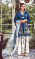 Three Pcs Superior Quality Pima Embroidered Lawn with Chicken Kari Work and Pure China Chiffon & Pure China Silk Dupattas along with Embroidery Patches