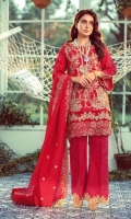 Three Pcs Superior Quality Pima Embroidered Lawn with Chicken Kari Work and Pure China Chiffon & Pure China Silk Dupattas along with Embroidery Patches