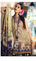 PRINTED DUPATTA (PURE SILK) 2.50 METERS PRINTED SHIRT FRONT (PIMA LAWN) 1.30 METERS PRINTED SHIRT BACK (PIMA LAWN) 1.30 METERS PRINTED SLEEVES (PIMA LAWN) 0.65 METERS PLAIN TROUSER (PIMA COTTON) 2.50 METERS EMBROIDERED NECKLINE 01 PIECE EMBROIDERED TROUSER PATTI 1 1.30 METERS EMBROIDERED TROUSER PATTI 2 2.30 METERS