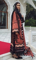 Embroidered Front Center Panel (Lawn) 0.33 Meter Embroidered Front Left Side Panel (Lawn) 0.33 Meter Embroidered Front Right Side Panel (Lawn) 0.33 Meter Embroidered Back (Lawn) 1 Meter Embroidered Sleeves (Lawn) 0.66 Meter Embroidered Sleeve Border (Lawn) 1.32 Meters Embroidered Hem Border (Organza) 1 Meter Dyed Dupatta (Box Organza) 2.25 Meters Embroidered Dupatta + Hem Border (Organza) 8.25 Meters Embroidered Dupatta 4 Side Patti (Organza) 7.25 Meters Dyed Trouser (Cambric) 2.5 Meters