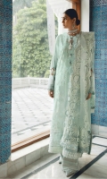 Embroidered Front Center Panel (Lawn) 0.66 Meter Embroidered Front Side Extensions (Lawn) 0.33 Meter Embroidered Back (Lawn) 1 Meter Embroidered Sleeves (Lawn) 0.66 Meter Embroidered Sleeves Border (Lawn) 1.32 Meters Embroidered Hem Border (Organza) 1 Meter Embroidered Dupatta (Net) 2 Meters Embroidered Dupatta Pallu 1 (Net) 0.33 Meter Embroidered Dupatta Pallu 2 ( Net ) 0.33 Meter Dyed Trouser ( Cambric ) 2.5 Meters