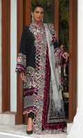 Embroidered Front Center Panel (Lawn) 0.33 Meter Embroidered Front Left Side Panel (Lawn) 0.33 Meter Embroidered Front Right Side Panel (Lawn) 0.33 Meter Embroidered Back Center Panel (Lawn) 0.33 Meter Dyed Back Side Extensions (Lawn) 0.66 Meter Embroidered Sleeves (Lawn) 0.66 Meter Embroidered Front + Back Hem Border 1 (Lawn) 2 Meters Embroidered Front + Back Hem Border 2 (Lawn) 2 Meters Embroidered Dupatta (Organza) 2 Meters Embroidered Dupatta Pallu 1 (Organza) 0.33 Meter Embroidered Dupatta Pallu 2 (Organza) 0.33 Meter Embroidered Dupatta 4 Side Patti (Organza) 7.25 Meters Dyed Trouser (Cambric) 2.5 Meters