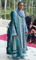 Embroidered Front Center Panel (Lawn) 0.33 Meter Embroidered Front Left Side Panel (Lawn) 0.33 Meter Embroidered Front Right Side Panel (Lawn) 0.33 Meter Dyed Back (Lawn) 1 Meter Embroidered Sleeves (Lawn) 0.66 Meter Embroidered Hem Border (Organza) 1 Meter Embroidered Dupatta (Organza) 2.5 Meters Embroidered Dupatta 4 Side Patti (Lawn) 7.25 Meters Dyed Trouser (Cambric) 2.5 Meters
