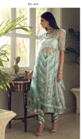 EMBROIDERED DUPATTA (POLY NET) 2.50 METERS EMBROIDERED DUPATTA PALLU (POLY NET) 02 PIECES EMBELLISHED EMBROIDERED SHIRT FRONT (POLY NET) 0.55 METERS EMBROIDERED SHIRT BACK (POLY NET) 1.20 METERS EMBELLISHED EMBROIDERED SLEEVES (POLY NET) 0.60 METERS EMBROIDERED SIDE EXTENSIONS FRONT (POLY NET) 02 PIECES DYED SLIP (RAW SILK) 2.00 METERS PRINTED TROUSER (RAW SILK) 2.50 METERS EMBELLISHED EMBROIDERED NECK CREW FRONT (SATIN SILK) 01 PIECE EMBROIDERED NECK CREW BACK (SATIN SILK) 01 PIECE EMBROIDERED NECKLINE (SATIN SILK) 01 PIECE EMBELLISHED EMBROIDERED HEM BORDER FRONT (SATIN SILK) 1.25 METERS EMBROIDERED HEM BORDER BACK (SATIN SILK) 1.25 METERS EMBELISHED EMBROIDERED SLEEVES BORDER (SATIN SILK) 1.00 METERS