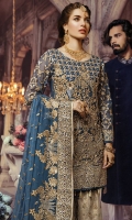 Embroidered Front with sequence Embroidered Back Embroidered Sleeves Embroidered chiffon Dupatta Embroidered Net Fabric for Gharara Trouser lining
