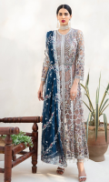 Net Embroidered Front Panel with Handwork Net Embroidered Back Net Embroidered Sleeves with Handwork Chiffon Embroidered Duppata Net Embroidered Neck Line and Front Patti Grip Trouser