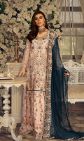 Chiffon embroidered front with Handwork Chiffon embroidered Back Chiffon Embroidered Sleeves with Handwork Chiffon Embroidered Duppata with diamantés Organza Embroidered Front, Back Border with Handwork Embroidered Net Gharara Jamawar for Gharara Linning Accessories