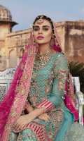 Chiffon Embroidered front with Handwork Chiffon Embroidered Back Chiffon Embroidered Sleeves with Handwork Chiffon Embroidered Duppata with Handwork Raw Silk Embroidered Front, Back Border. Raw Silk Embroidered Sleeves Border Embroidered Net Lehnga Jamawar for Lehnga Linning Accessories