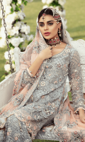 Chiffon Embroidered front with Handwork Chiffon Embroidered Back Chiffon Embroidered Sleeves with Handwork Chiffon Embroidered Duppata with Handwork Organza Embroidered Front, Back Borde with Handwork Embroidered Net Gharara Jamawar for Gharara Linning Accessories