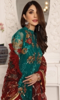 Chiffon Embroidered Hand Made Front Chiffon Embroidered Sleeves Chiffon Plain Fabric For Back Net Embroidered Dupatta Organza Embroidered Front, Back And Sleeves Border Organza Embroidered Trouser Lace Organza Embroidered Trouser Patches Dyed Raw Silk Trouser