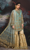 Organza Front With Handwork and Embroidery Organza Embroidered Back Hand Work Organza Border Handwork Embroidered sleeves on Organza Embroidered Net Pallu Dupatta with Handwork Embroidered Net Fabric for Gharara Jamawar for Gharara
