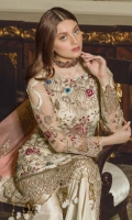 Front Sequence Embroidered Chiffon Back Sequence Embroidered Back Border Sequence Embroidered front, Back Border on Organza Sleeves Sequence Embroidered Chiffon Dupatta Sequence Embroidered Chiffon Dupatta Trouser Dyed Russian Grip Embroidered lace