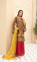 Embroidered Chiffon Front  Embroidered Chiffon Back  Organza Embroidered Border for Front and Back  Embroidered Chiffon Sleeves  Embroidered Chiffon Duppata