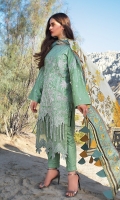 LAWN EMBROIDERED FRONT 1.25MTR LAWN PASTE PRINTED BACK 1.25MTR SLEEVES EMBROIDERED 1MTR SILK DIGITAL DUPATTA 2.5MTR SELF JACQUARD DYED TROUSER 2.5MTR ACCESSORIES 1PC EMBROIDERED ORGANZA BORDER