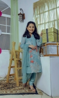 The Shirt is made on Khaddi net fabric. It has got beautiful computer Embroidery and hand emballishment on it Dupatta is matching net with indian raw silk bottom