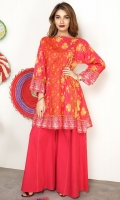 Orange Printed Kurta With Flare Dori With Tassels And Seerhi Lace Work At Sleeves & Daaman