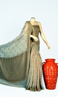 Maisori Tissue Fabric of Saree with Small Booti Motif of Resham Work on Anchal, Blouse Zarbafat Resham Work.
