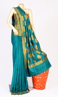 Pashmina Silk Saree with Long Motif style Design and Embossed work on Anchal, Blouse of Zarbafat Mena Work.