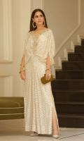 Kaftan sequin chiffon white: Hand embellished sequin chiffon front and back.