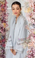 Be the epitome of elegance with our Silver Silk Shirt and Dupatta. The pure silk kurta in a lovely, cool aqua hue is embellished with cross stitch floral motifs and delicate laces. The pure silk organza dupatta, completes your look. Team your ensemble with a clutch to make a perfectly chic statement.