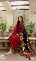 Embroidered Khaddar Front Panel Embroidered Khaddar Side Panels (02) Dyed Khaddar Back Embroidered Front and Back Border Embroidered Khaddar Sleeves Embroidered Khaddar Sleeves Border Digital Printed Cotton Net Shawl Dyed Khaddar Trouser