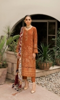 Embroidered Khaddar Front Panel Embroidered Khaddar Side Panels (02) Dyed Khaddar Back Embroidered Khaddar Sleeves Embroidered Front and Back Border Embroidered Khaddar Sleeves Border Digital Printed Cotton Net Shawl Dyed Khaddar Trouser