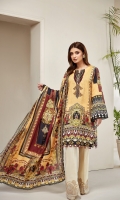 PRINTED LAWN SHIRT PRINTED LAWN BACK & SLEEVES PRINTED SILK DUPATTA EMBROIDERED NECKLINE PATCH EMBROIDERED TROUSER PATCH DYED ORGANZA DYED CAMBRIC LAWN TROUSER